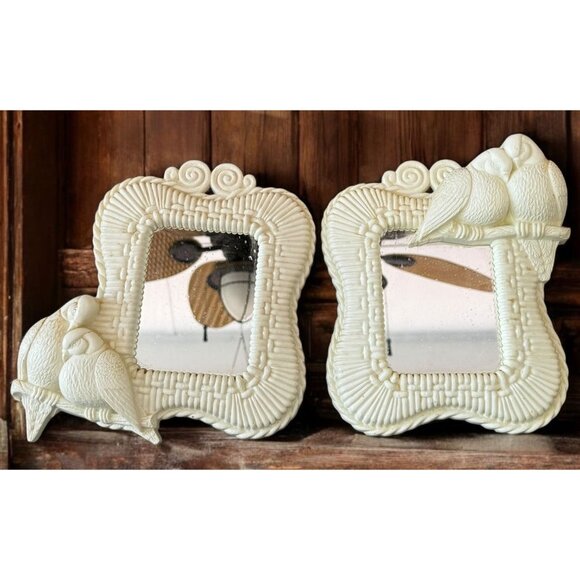 Vintage Homco Bird Wall Mirrors Set Of 2 White Framed - Picture 7 of 10